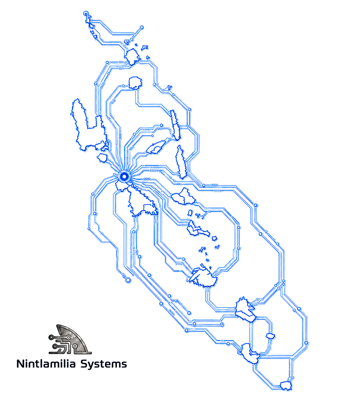 Vanuatu map with interconnecting network paths